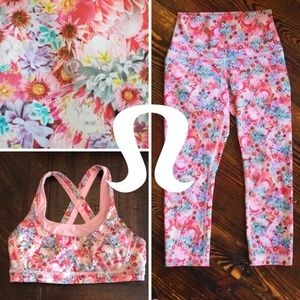Lululemon Floral Crop Leggings & Bra Set